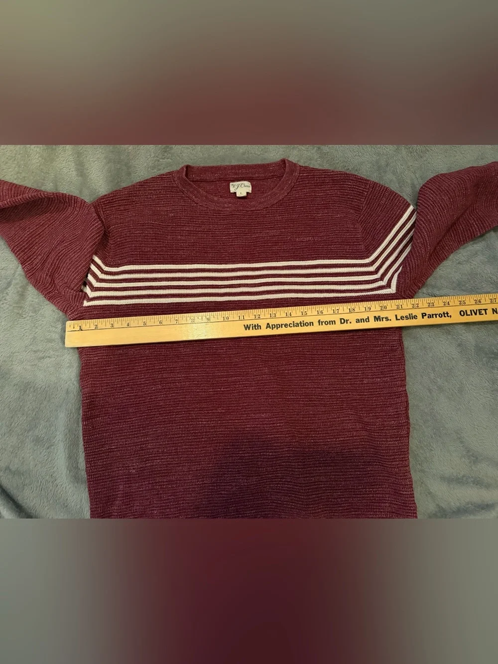 J. Crew Burgundy Crewneck Sweater with White Chest Stripes